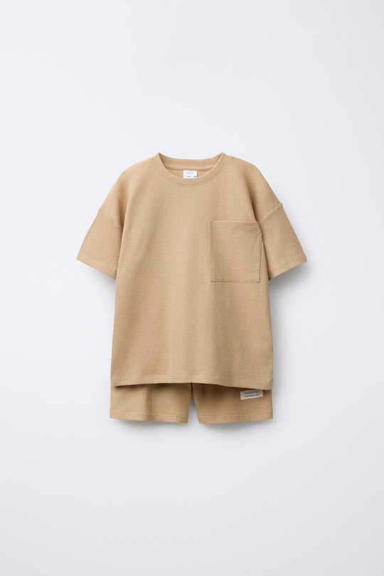 ZARA ПИЖАМА ИЗ ТКАНИ С РЕЛЬЕФНЫМ УЗОРОМ, КАРАМЕЛЬНЫЙ