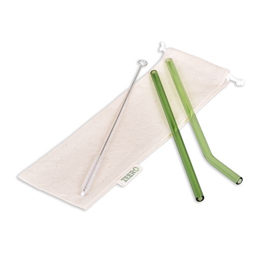 Набор стеклянных трубочек ZEERO "Минималист", зелёный с чехлом