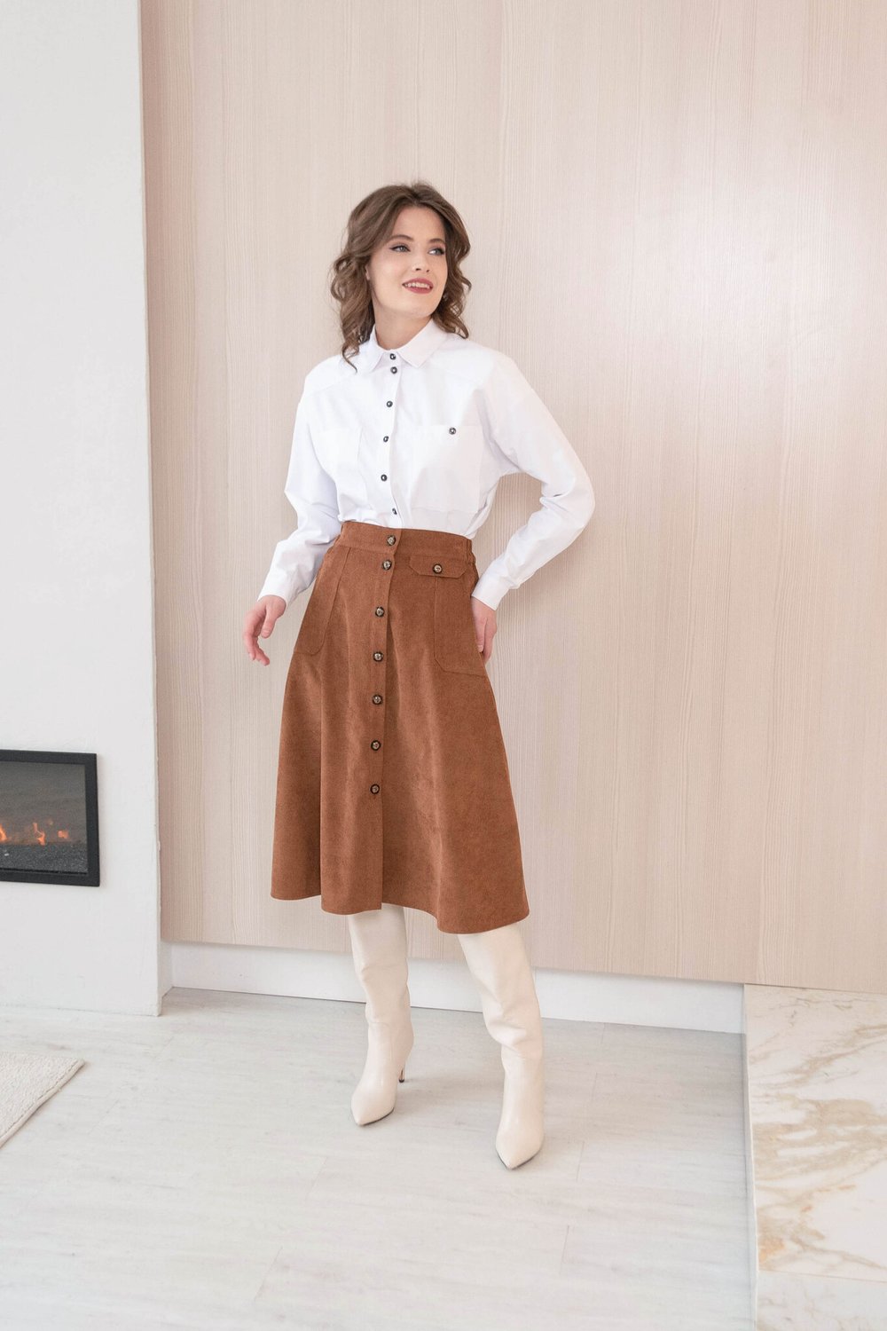 Юбка светло-коричневая из микровельвета