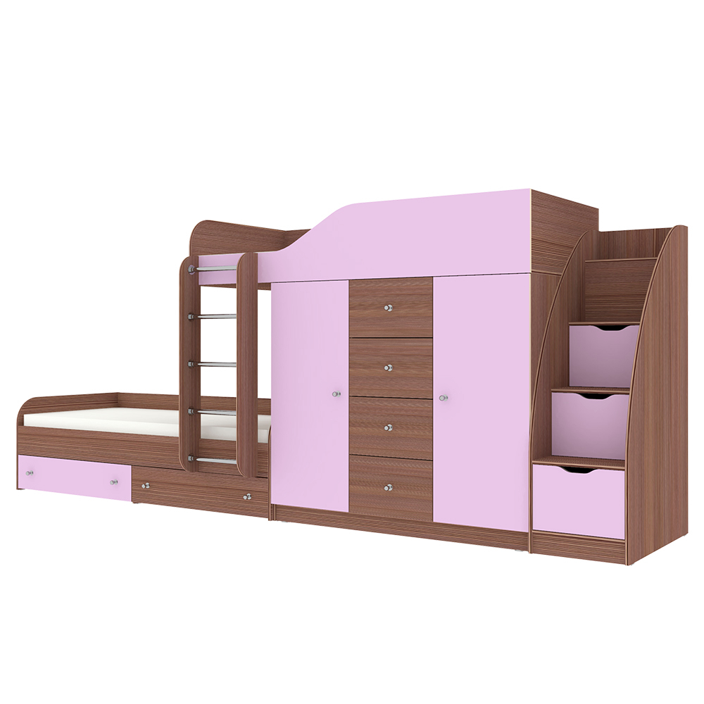 Кровать двухъярусная КарИВи Астра 6 с лестницей Комод КарИВиом Бодего Темный Ирис