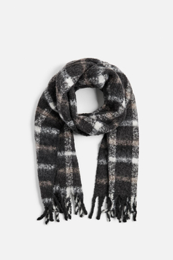 ZARA ШАРФ ИЗ РЕЛЬЕФНОЙ ТКАНИ В КЛЕТКУ, ЧЕРНЫЙ