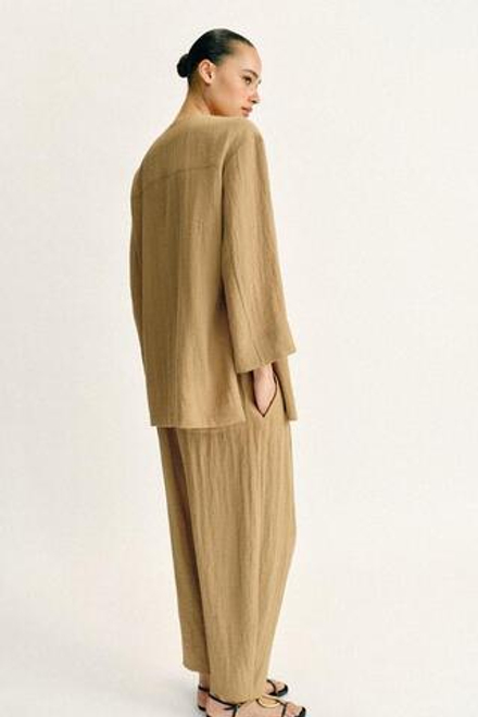 ZARA СТРУЯЩИЕСЯ БРЮКИ С ЭЛАСТИЧНЫМ ПОЯСОМ, РЫЖЕВАТО-КОРИЧНЕВЫЙ