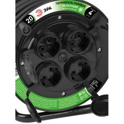 Удлинитель силовой ЭРА GREEN LINE KAT-KG-2x2.5-20m-IP44 на катушке пластик c крышками 4 розетки 20м КГ 2x2.5мм2 IP44 | Силовые удлинители