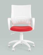 Кресло офисное Topchairs ST-BASIC-W спинка белая сетка сиденье красная ткань крестовина белый пластик