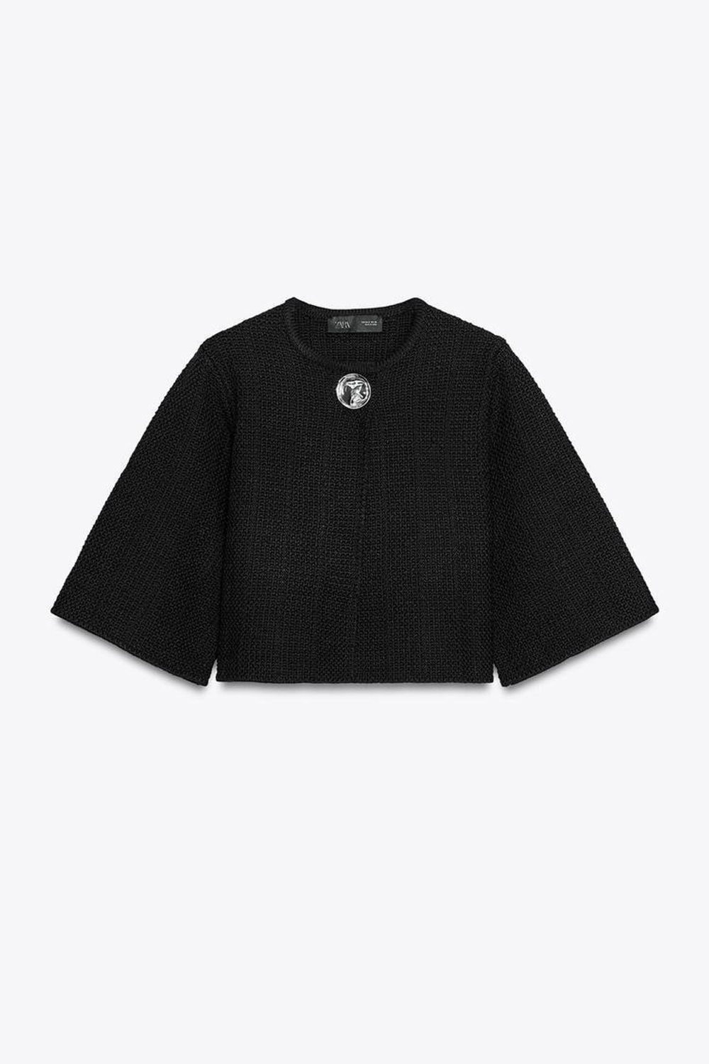 ZARA КАРДИГАН С РЕЛЬЕФНОЙ ПУГОВИЦЕЙ, ЧЕРНЫЙ