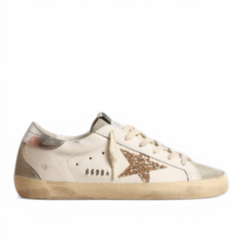 Кеды Women's Super-Star with gold glitter star and ice-gray suede inserts