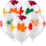 Воздушный шар с гелием, 1шт., 30см, Веселуха "Листья Осень", кристальный, прозрачный