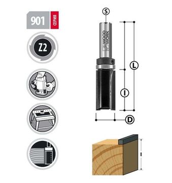 Фреза прямая с подшипником 6.35х19 мм, S=8 мм Woodwork 901.6319.08 для обработки края заготовки по шаблону или упору