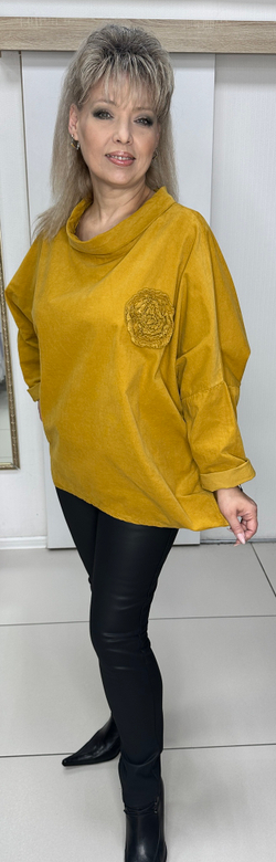 Однотонный блузон-пончо с хомутом из микро вельвета