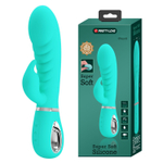 Бирюзовый вибратор-кролик с рёбрышками Prescott - 20 см. (Цвет: бирюзовый)