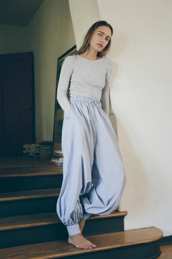 ZARA БРЮКИ-БАГГИ ИЗ ПОПЛИНА В ПОЛОСКУ, СИНИЙ/БЕЛЫЙ