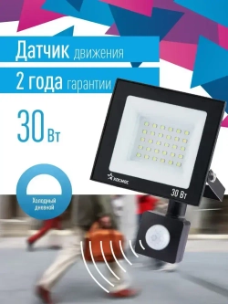 Прожектор светодиодный уличный 30 Вт с датчиком движения, 6500К, IP65