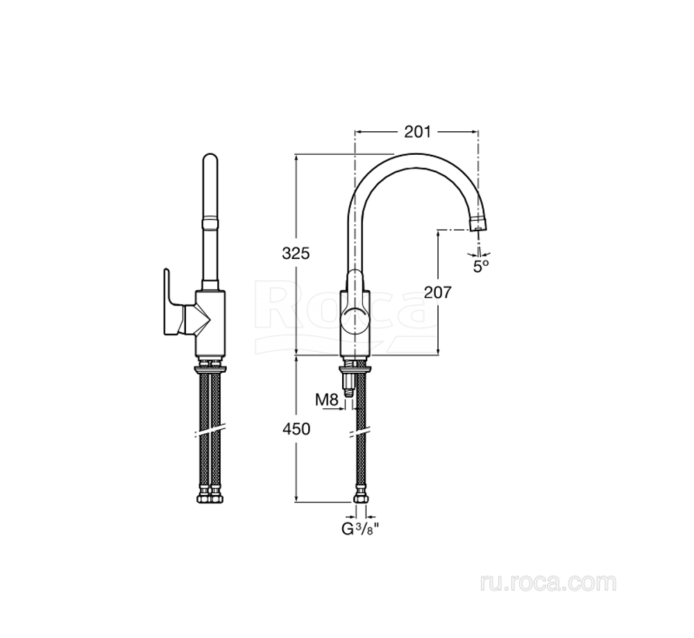 Смеситель Roca L20 для кухни 5A8409C0M