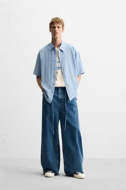 ZARA РУБАШКА ИЗ РЕЛЬЕФНОЙ ТКАНИ, СИНИЙ