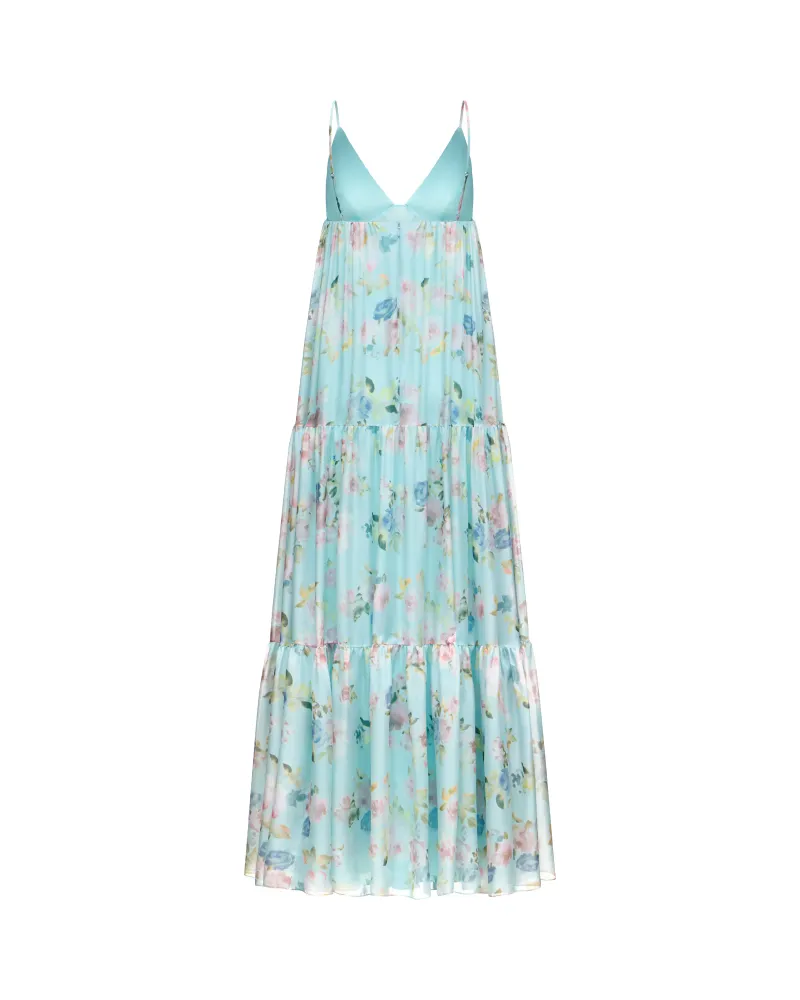 Флёр макси (Fleur maxi), платье макси из голубого шифона с цветочным принтом