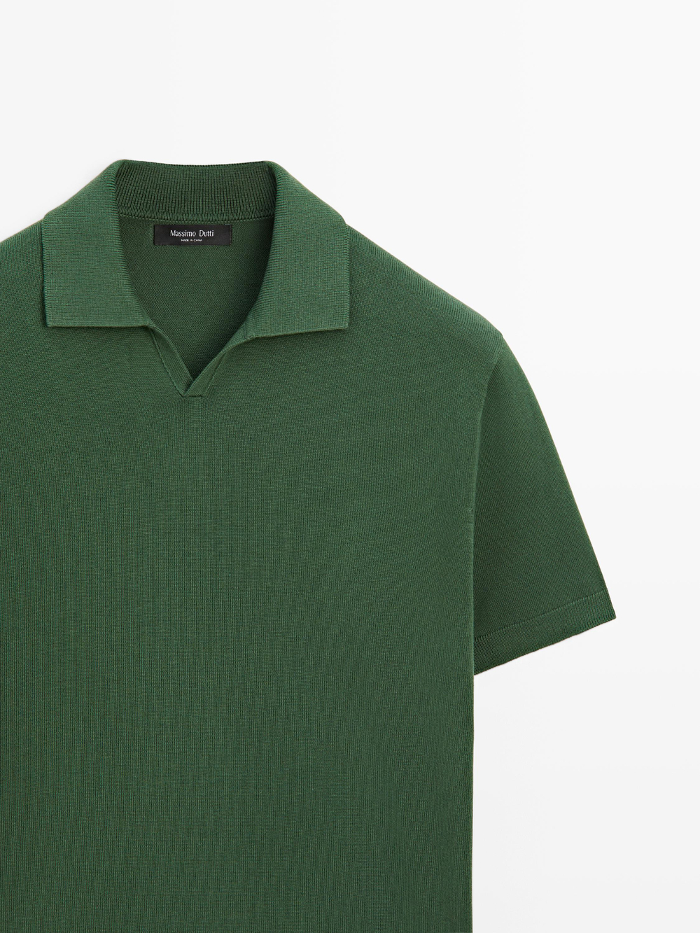 Massimo Dutti Трикотажный свитер из смесового хлопка с воротником-поло, утино-зеленый