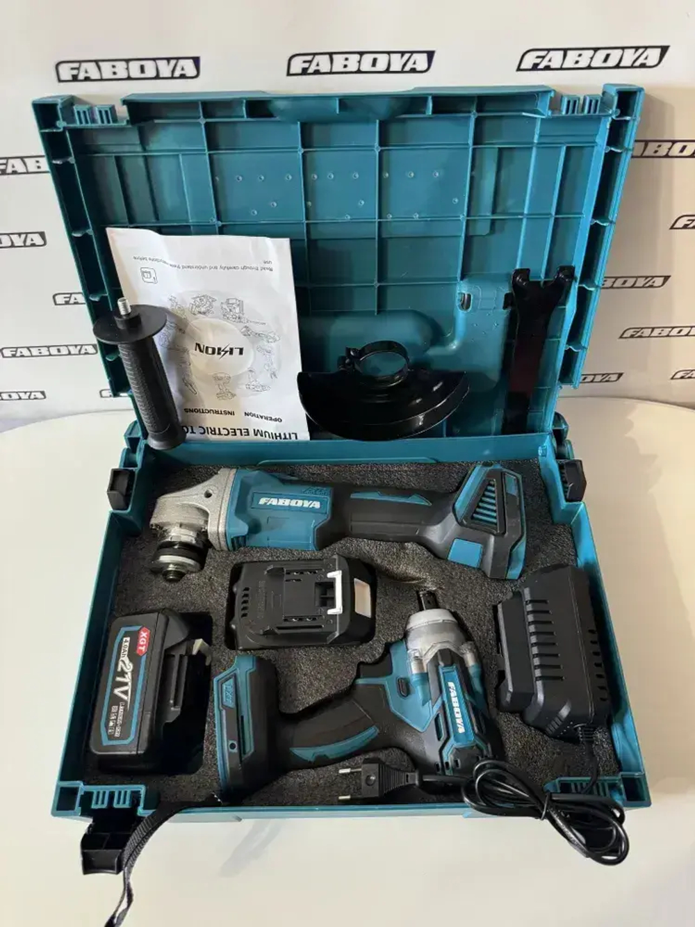 Набор аккумуляторного инструмента 2 в 1 FABOYA , ушм болгарка , гайковерт ударный , два аккумулятора , 4 ач .