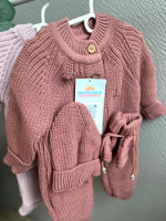 Вязаный комплект на выписку 3 предмета "Лапша" (комбинезон, шапочка, пинетки)