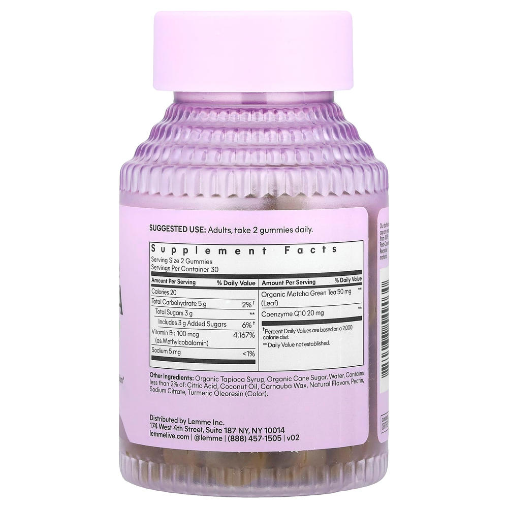 Lemme, Energy B12 и CoQ10, жевательные мармеладки, матча, 60 жевательных таблеток