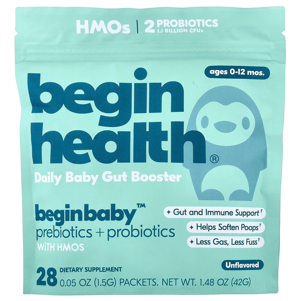 Begin Health, Beginbaby™, пребиотики и пробиотики, для детей от 0 до 12 месяцев, без добавок, 28 пакетиков по 1,5 г (0,05 унции)