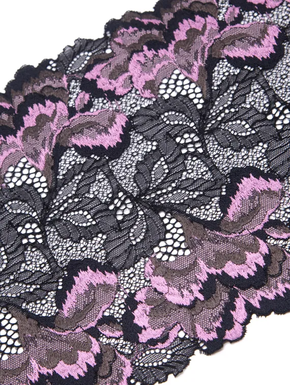 03-272 Кружево эластичное 22 см, черный/розовый