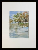 Картина авторская акварельная в паспарту 21х30 см на стену для интерьера "Осенний Осетр"