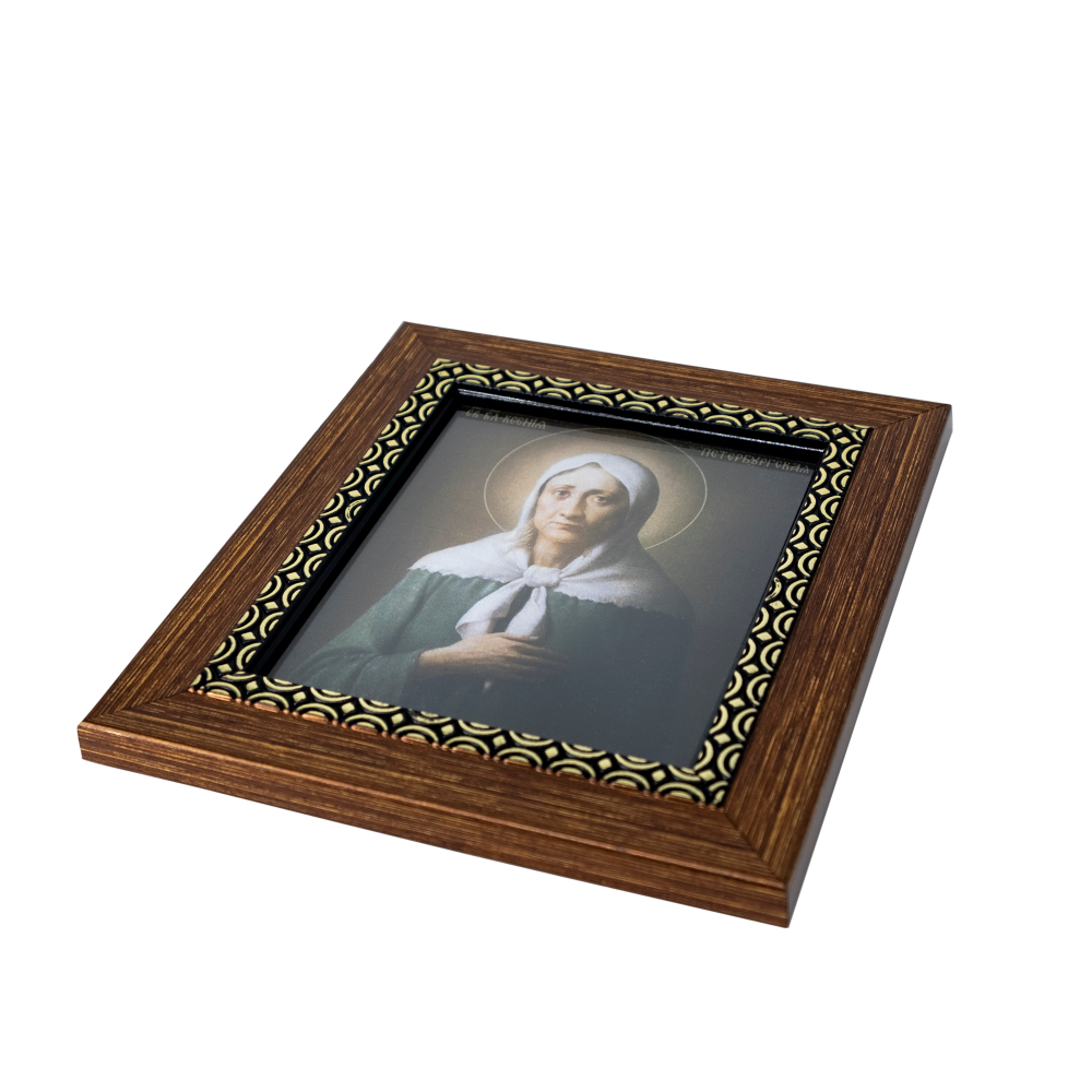 Академического письма икона святой Ксении Петербургской в окладе, 13,5х15,5