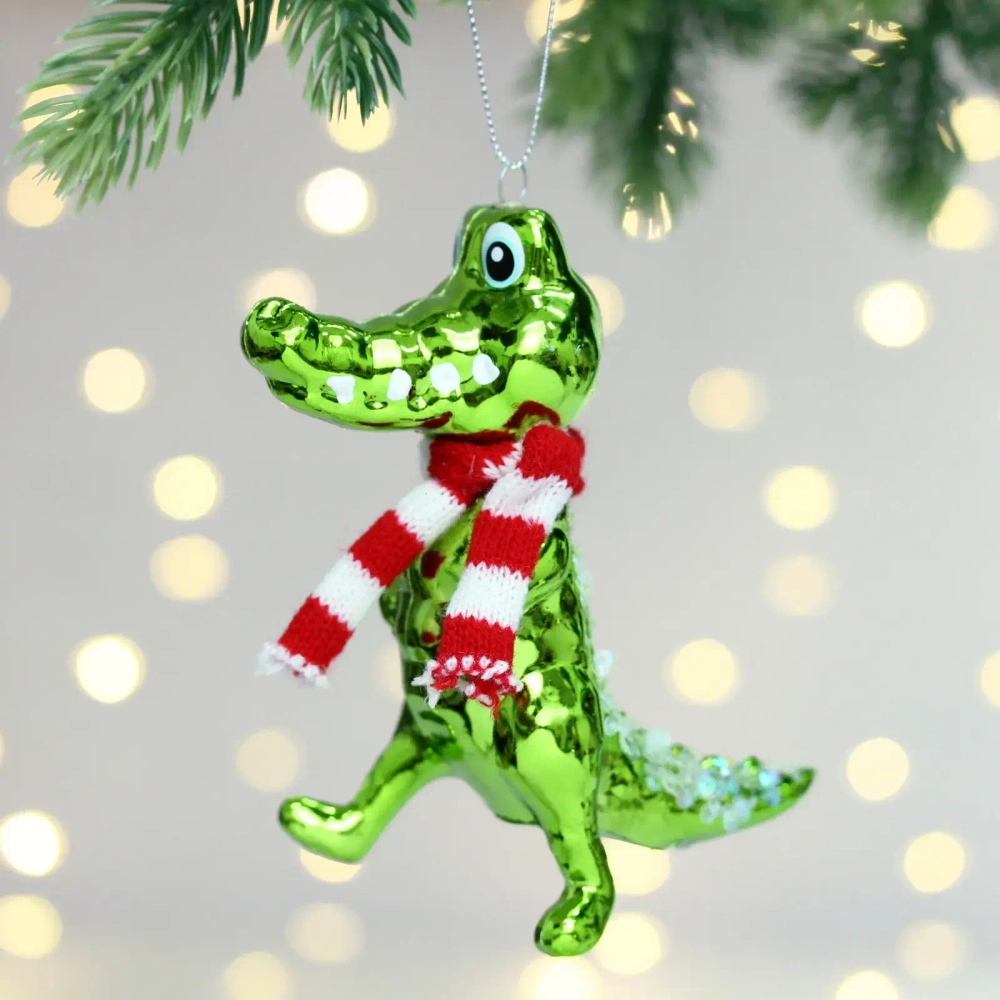 Елочная игрушка «Крокодил в шарфике» 4,5*11*12,5 см, Салатовый
