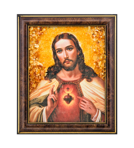AMB-04/18 Икона «Иисус Христос» (с янтарной крошкой) H-18см