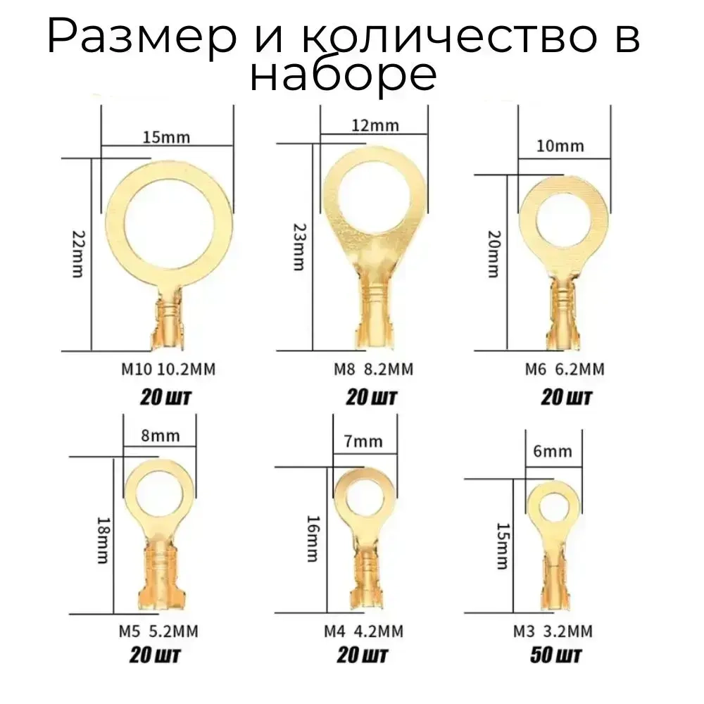 Кольцевые наконечники неизолированные медные клеммы - 150 шт.