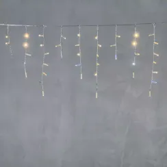 Светодиодная бахрома с колпачком 4,9 x 0,5 м тепло-белая с мерцанием белого диода 220В, 200 LED, провод прозрачный ПВХ, IP65 (PIL200BLWCAP-10-2WW)