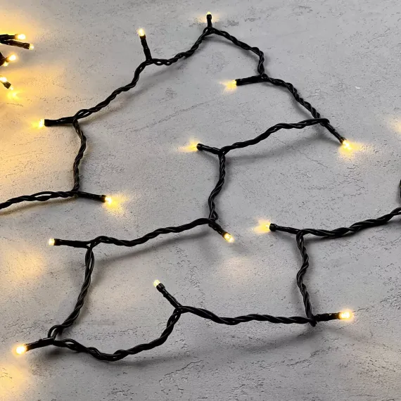 Светодиодная нить 100 теплых белых LED ламп, 10 м., 24В, черный провод ПВХ, LTC (PST100-11-1WW)