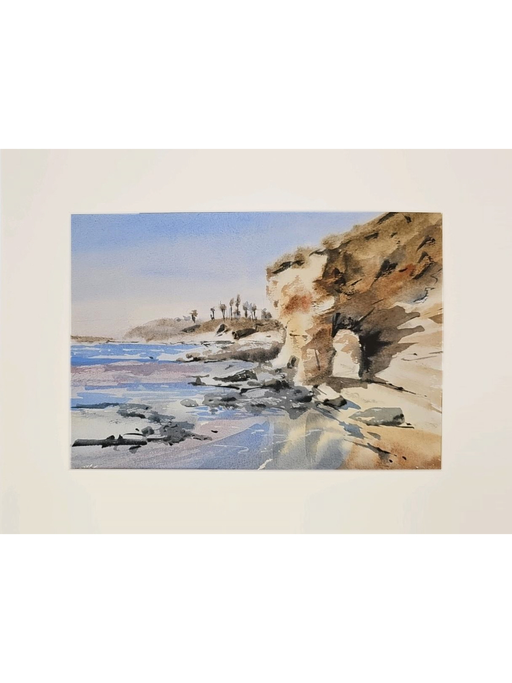 Картина авторская акварельная в паспарту 30х40 см на стену для интерьера "Море в стиле Энди Эвансона "