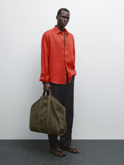 Massimo Dutti Рубашка приталенного кроя из 100% льна, цвет жженого апельсина