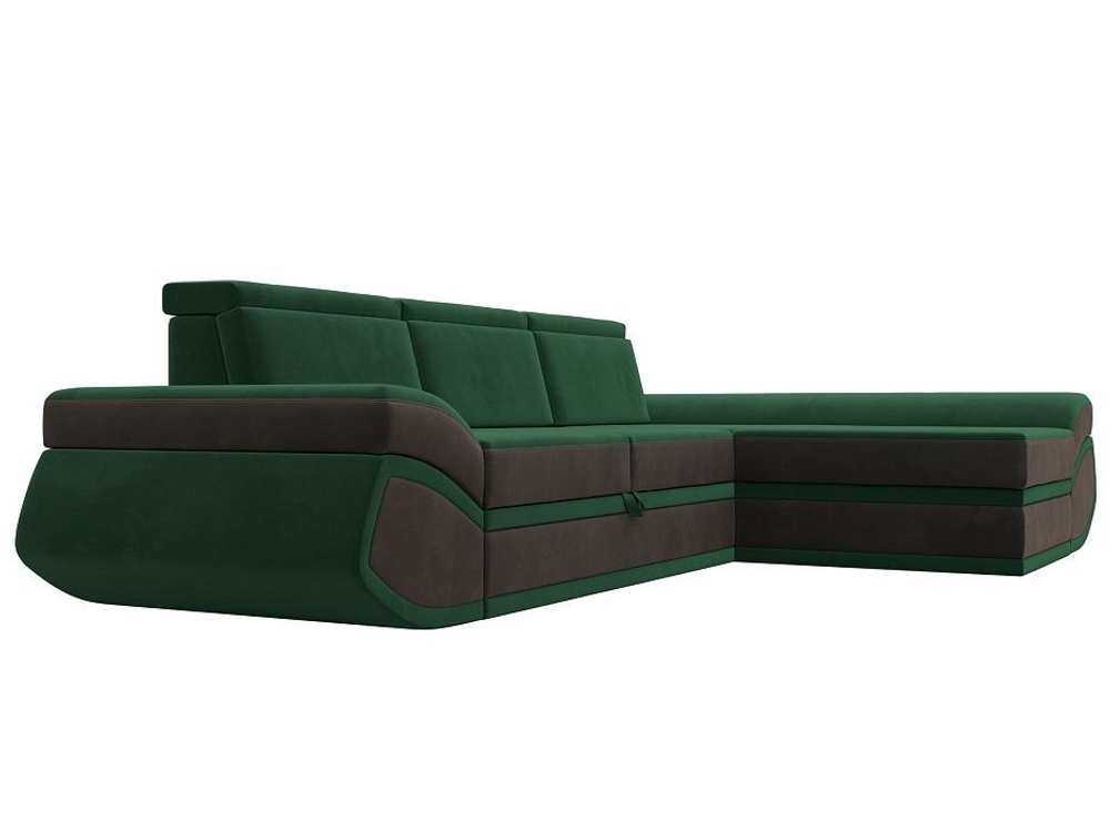 Диван угловой Лига-032 правый угол, Зеленый\Коричневый, Велюр, 121645