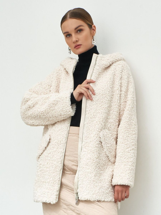 Шуба чебурашка с капюшоном, белая, Северина