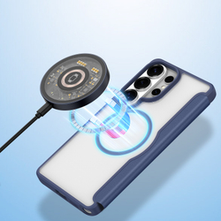 Чехол книжка синего цвета с MagSafe для Samsung Galaxy S26 Ultra, серия Skin X Pro Series от Dux Ducis