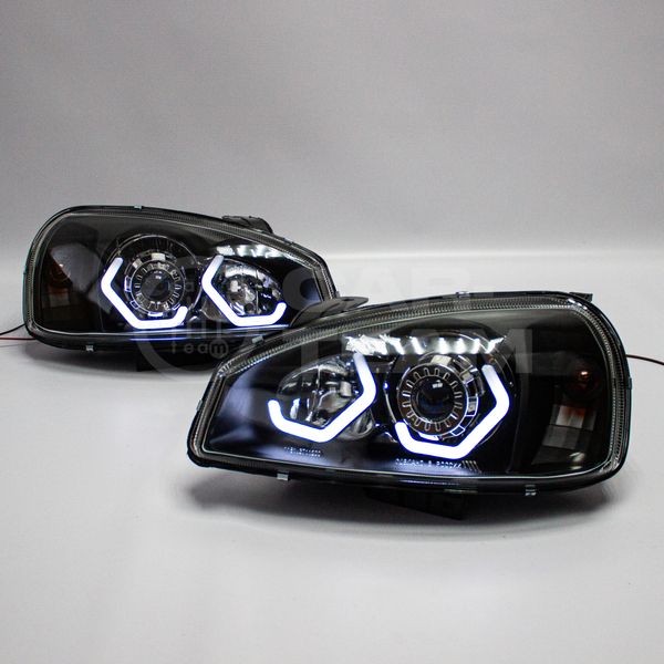 Фары Лада Калина 1 передние в стиле BMW с Bi LED модулями 2,0 дюйма, белые галочки