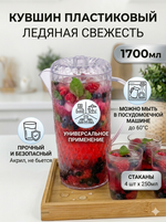 Кувшин пластиковый 1.7л «Ледяная свежесть» в наборе с 4-мя стаканами 250мл
