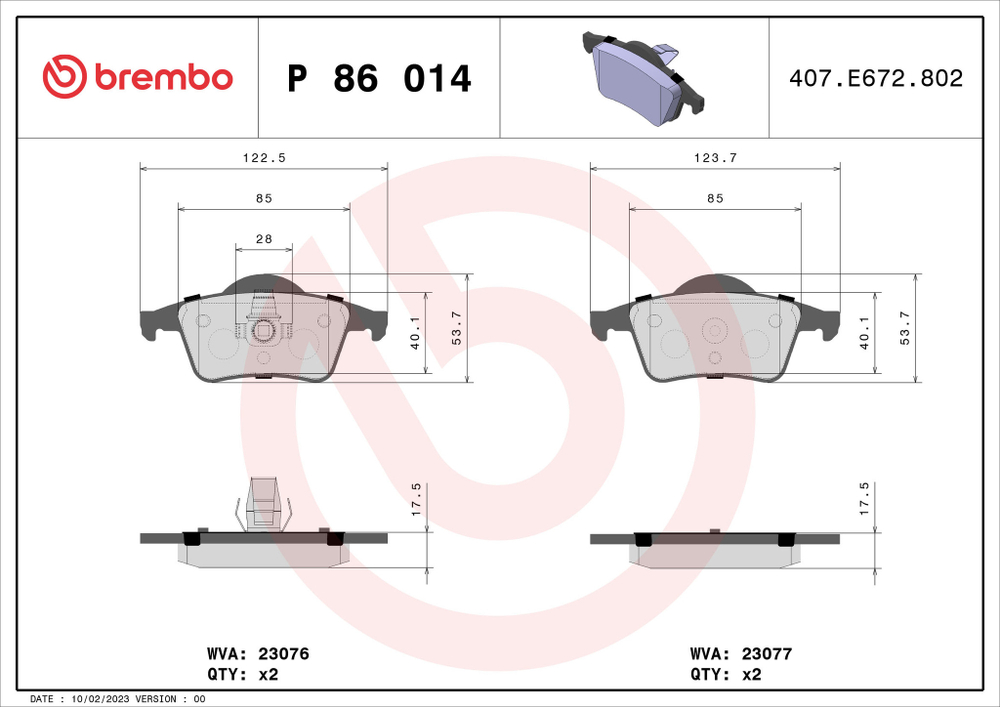 BREMBO - P86014-BRB - Brake Pad Set, disc brake