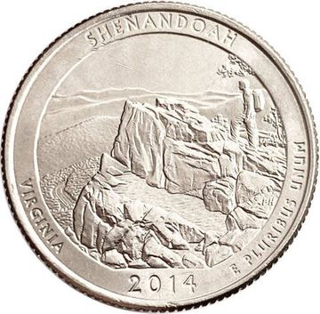 25 центов (1/4 доллара, квотер) 2014 США «Национальный парк Шенандоа» (P) (22-й парк)