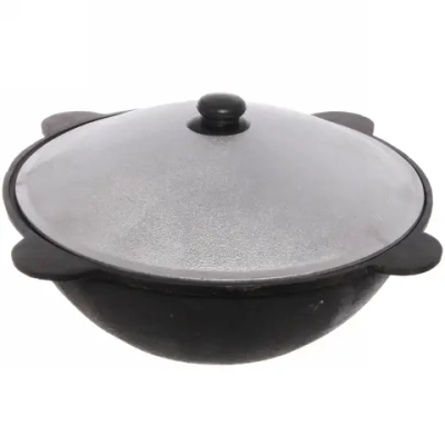 Казан чугунный 8 литров с крышкой с плоским дном