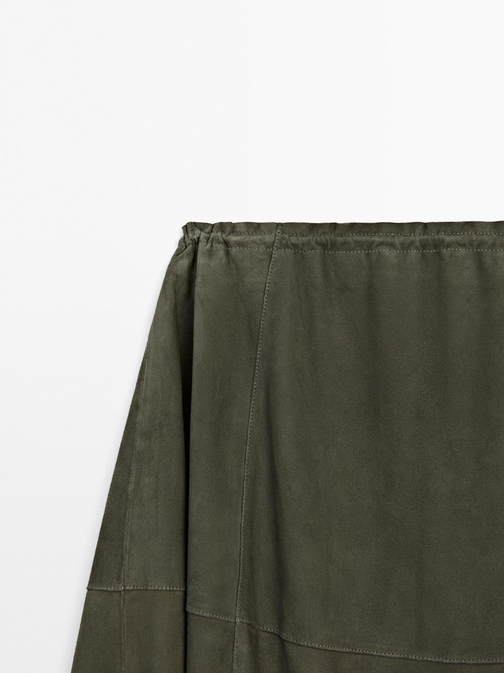 Massimo Dutti Замшевая юбка со сборкой, хаки