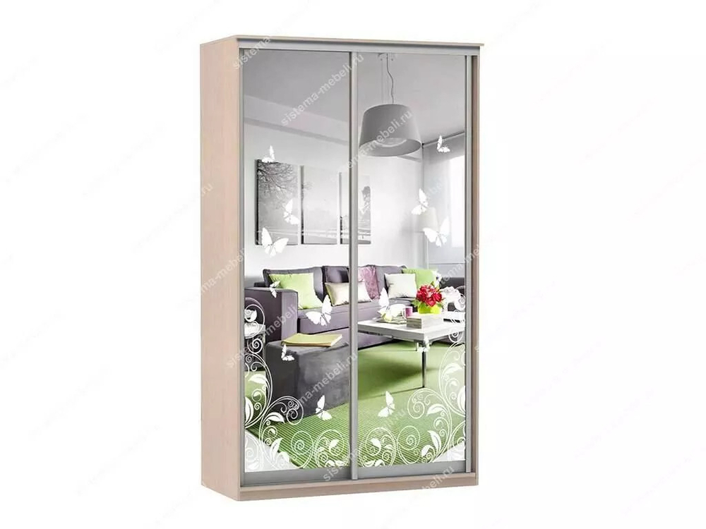 Шкаф купе Модерн 905х600 2-х дверный зеркальный с пескоструем №4 ясень