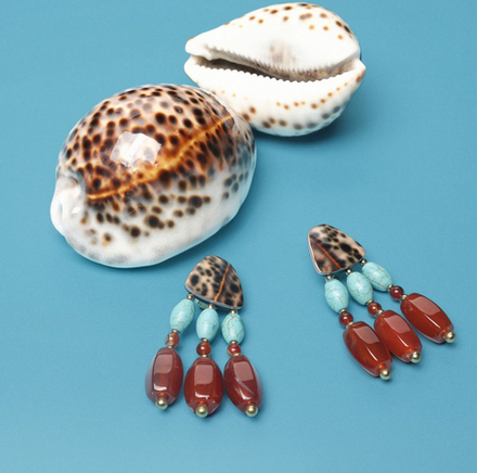 Серьги Nature Bijoux, Surabaya, с агатом, говлитом и раковиной тигровой Ципреи, NB25.2-12-90317 (кор