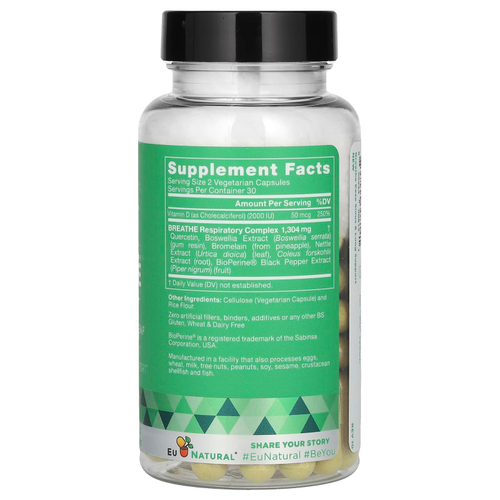 Eu Natural, Breathe Ease, кверцетин и листья крапивы, 60 вегетарианских капсул