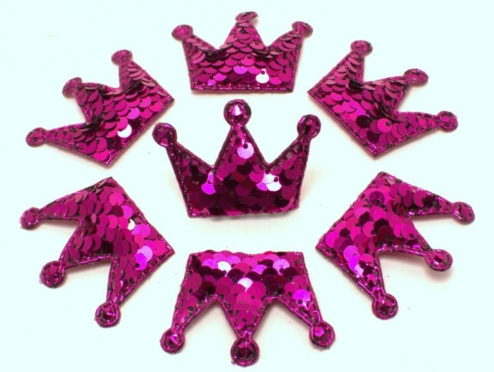 `Патч &quot;Корона с пайетками&quot;, 53*40 мм, цвет  ярко-розовый
