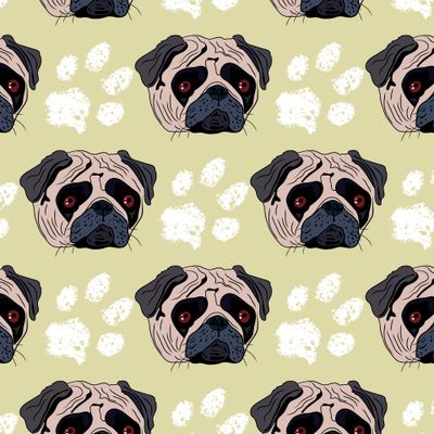 Pugs dogs seamless pattern.