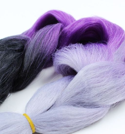 Канекалон 3-цветный 100гр 130см C21 черно сиренево пепельный