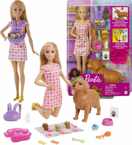 Кукла Mattel Barbie - Рождение собак/ Кукла блондинка, мама-собака, щенки и аксессуары - Барби HCK75